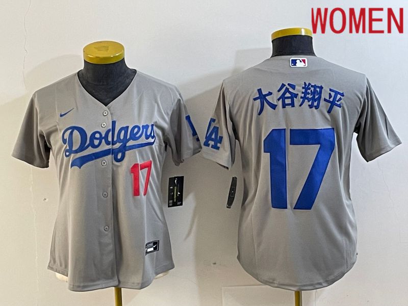 Women Los Angeles Dodgers #17 Ohtani Grey Nike Game MLB Jersey style 5